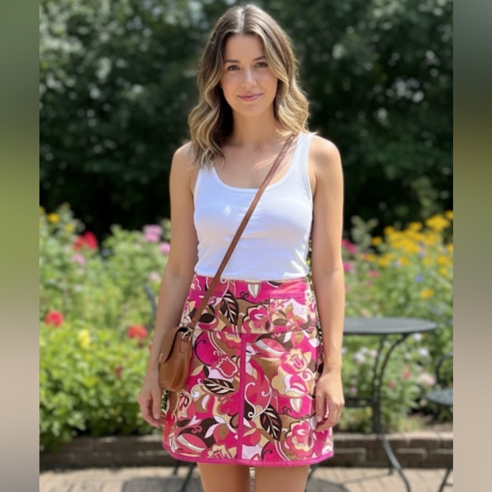 Bamboo Traders Pink and White A-line Mini Skirt